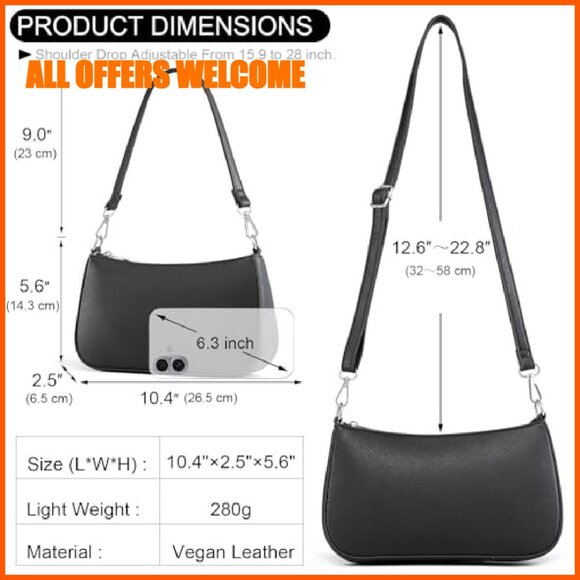 Small Shoulder Bag with Removable Straps, Large Capacity Crossbody Clutch Purse - Picture 7 of 8